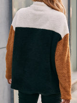 Double sided plush contrasting patch pocket hoodie color blocked plush top for women - V.I.P Digital Presence