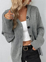 Drawstring Button Up Hooded Cardigan - V.I.P Digital Presence
