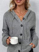 Drawstring Button Up Hooded Cardigan - V.I.P Digital Presence
