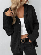 Drawstring Button Up Hooded Cardigan - V.I.P Digital Presence