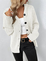 Drawstring Button Up Hooded Cardigan - V.I.P Digital Presence