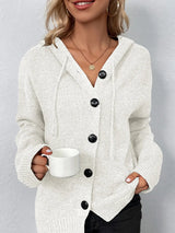 Drawstring Button Up Hooded Cardigan - V.I.P Digital Presence