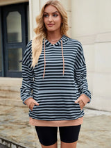 Drawstring Contrast Striped Long Sleeve Hoodie - V.I.P Digital Presence