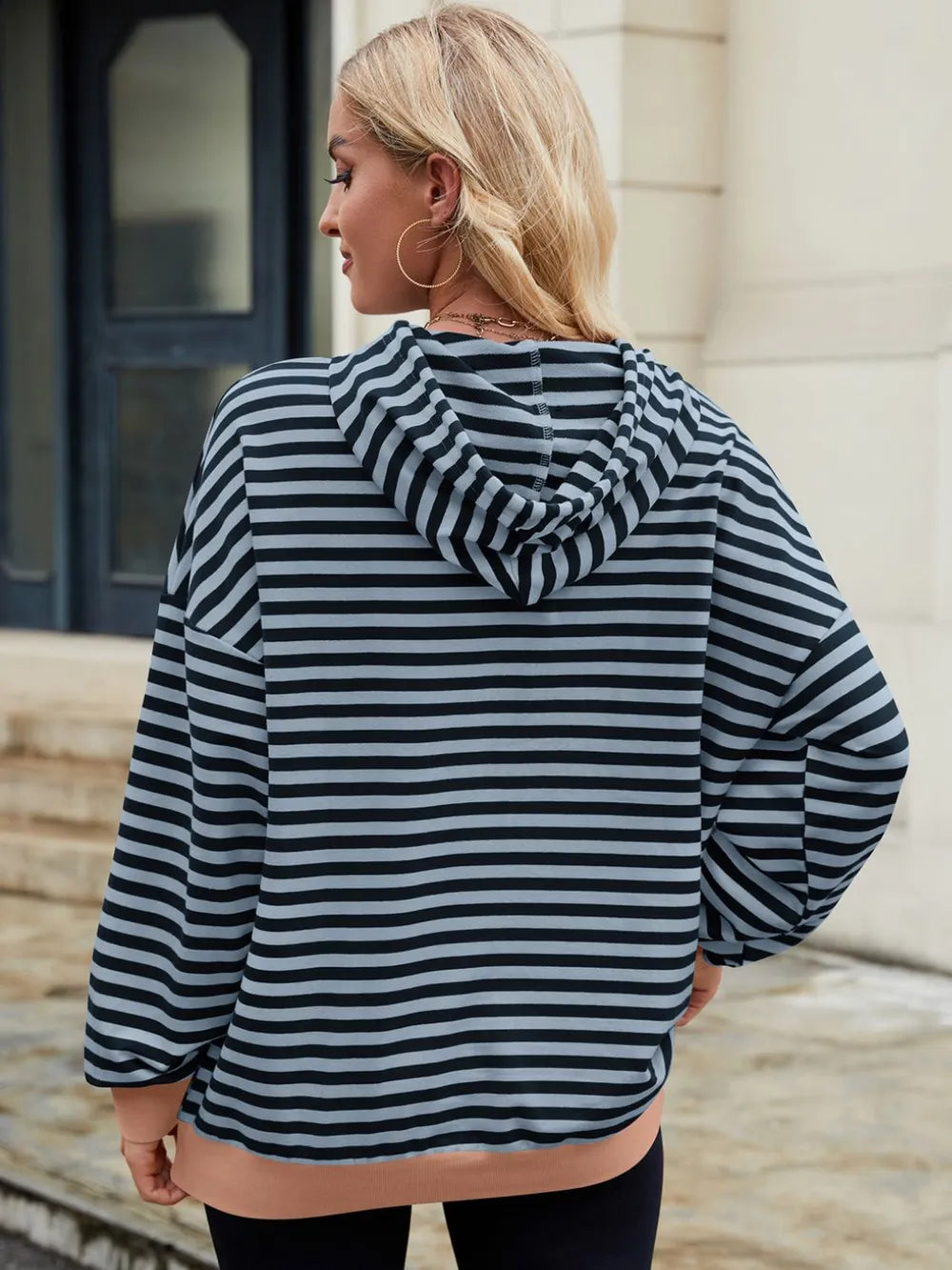 Drawstring Contrast Striped Long Sleeve Hoodie - V.I.P Digital Presence