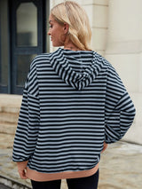 Drawstring Contrast Striped Long Sleeve Hoodie - V.I.P Digital Presence