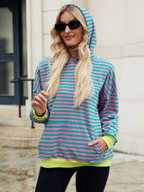 Drawstring Contrast Striped Long Sleeve Hoodie - V.I.P Digital Presence