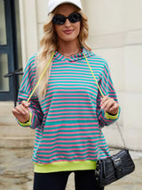 Drawstring Contrast Striped Long Sleeve Hoodie - V.I.P Digital Presence
