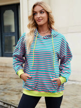 Drawstring Contrast Striped Long Sleeve Hoodie - V.I.P Digital Presence