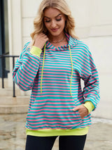 Drawstring Contrast Striped Long Sleeve Hoodie - V.I.P Digital Presence