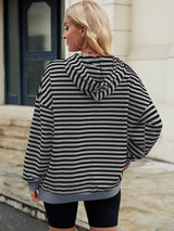 Drawstring Contrast Striped Long Sleeve Hoodie - V.I.P Digital Presence