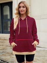 Drawstring Contrast Striped Long Sleeve Hoodie - V.I.P Digital Presence