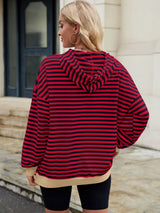 Drawstring Contrast Striped Long Sleeve Hoodie - V.I.P Digital Presence