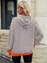 Drawstring Contrast Striped Long Sleeve Hoodie - V.I.P Digital Presence