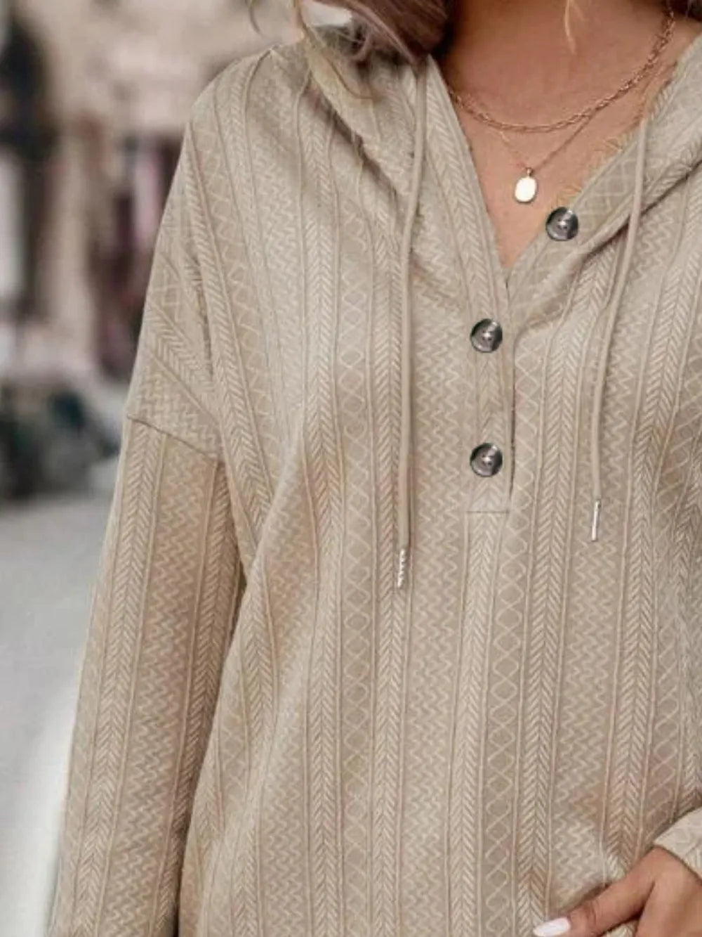 Drawstring Dropped Shoulder Long Sleeve Hoodie - V.I.P Digital Presence