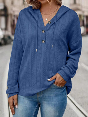 Drawstring Dropped Shoulder Long Sleeve Hoodie - V.I.P Digital Presence
