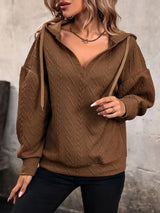 Drawstring Dropped Shoulder Long Sleeve Hoodie - V.I.P Digital Presence