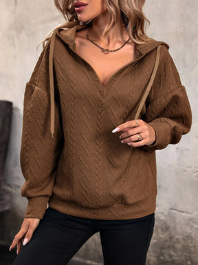 Drawstring Dropped Shoulder Long Sleeve Hoodie - V.I.P Digital Presence