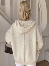 Drawstring Fringe Hem Long Sleeve Hooded Sweater - V.I.P Digital Presence