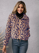 Drawstring Leopard Zip Up Jacket - V.I.P Digital Presence