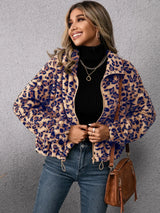 Drawstring Leopard Zip Up Jacket - V.I.P Digital Presence