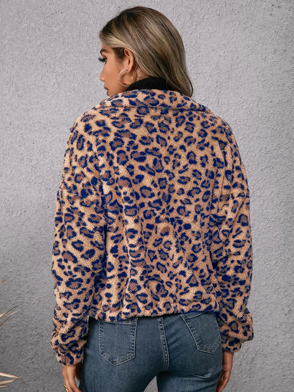 Drawstring Leopard Zip Up Jacket - V.I.P Digital Presence