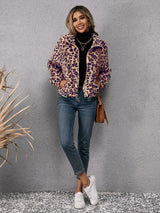 Drawstring Leopard Zip Up Jacket - V.I.P Digital Presence