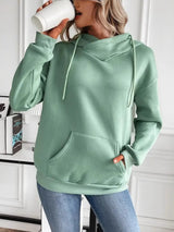 Drawstring Long Sleeve Hoodie with Kangaroo Pocket - V.I.P Digital Presence
