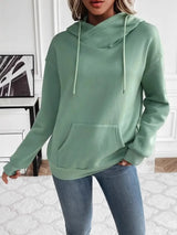 Drawstring Long Sleeve Hoodie with Kangaroo Pocket - V.I.P Digital Presence