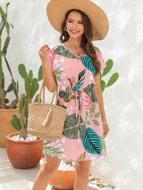 Drawstring Printed V-Neck Mini Dress - V.I.P Digital Presence