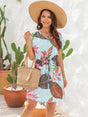 Drawstring Printed V-Neck Mini Dress - V.I.P Digital Presence
