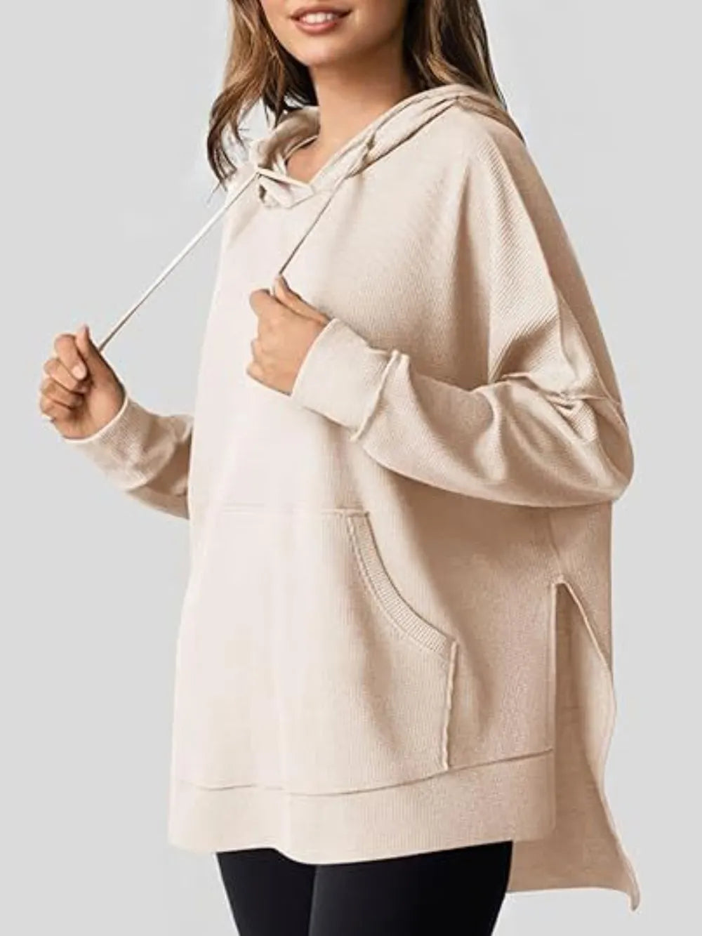 Drawstring Slit Long Sleeve Hoodie - V.I.P Digital Presence