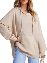 Drawstring Slit Long Sleeve Hoodie - V.I.P Digital Presence