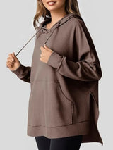 Drawstring Slit Long Sleeve Hoodie - V.I.P Digital Presence