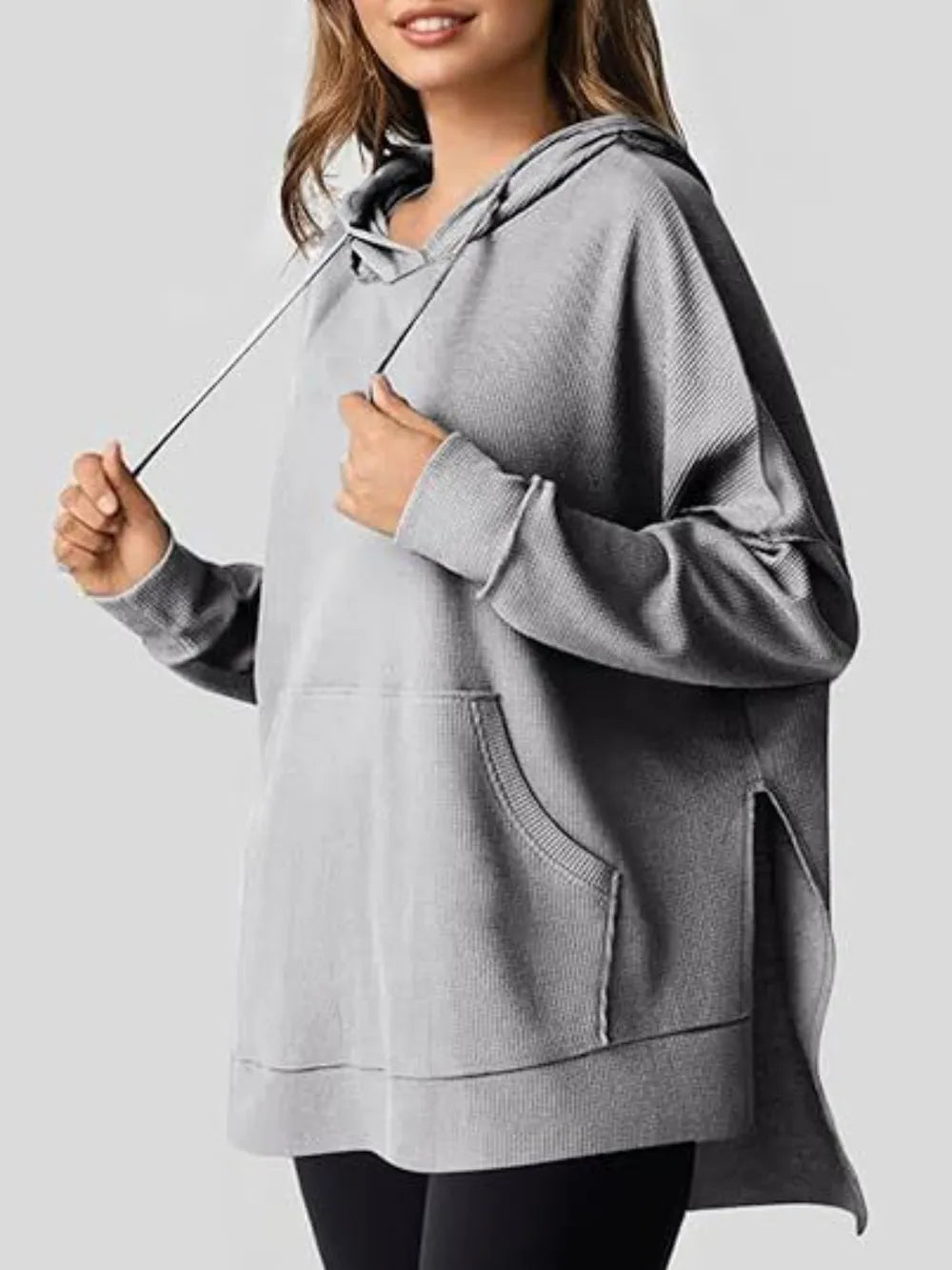 Drawstring Slit Long Sleeve Hoodie - V.I.P Digital Presence