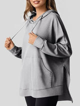 Drawstring Slit Long Sleeve Hoodie - V.I.P Digital Presence