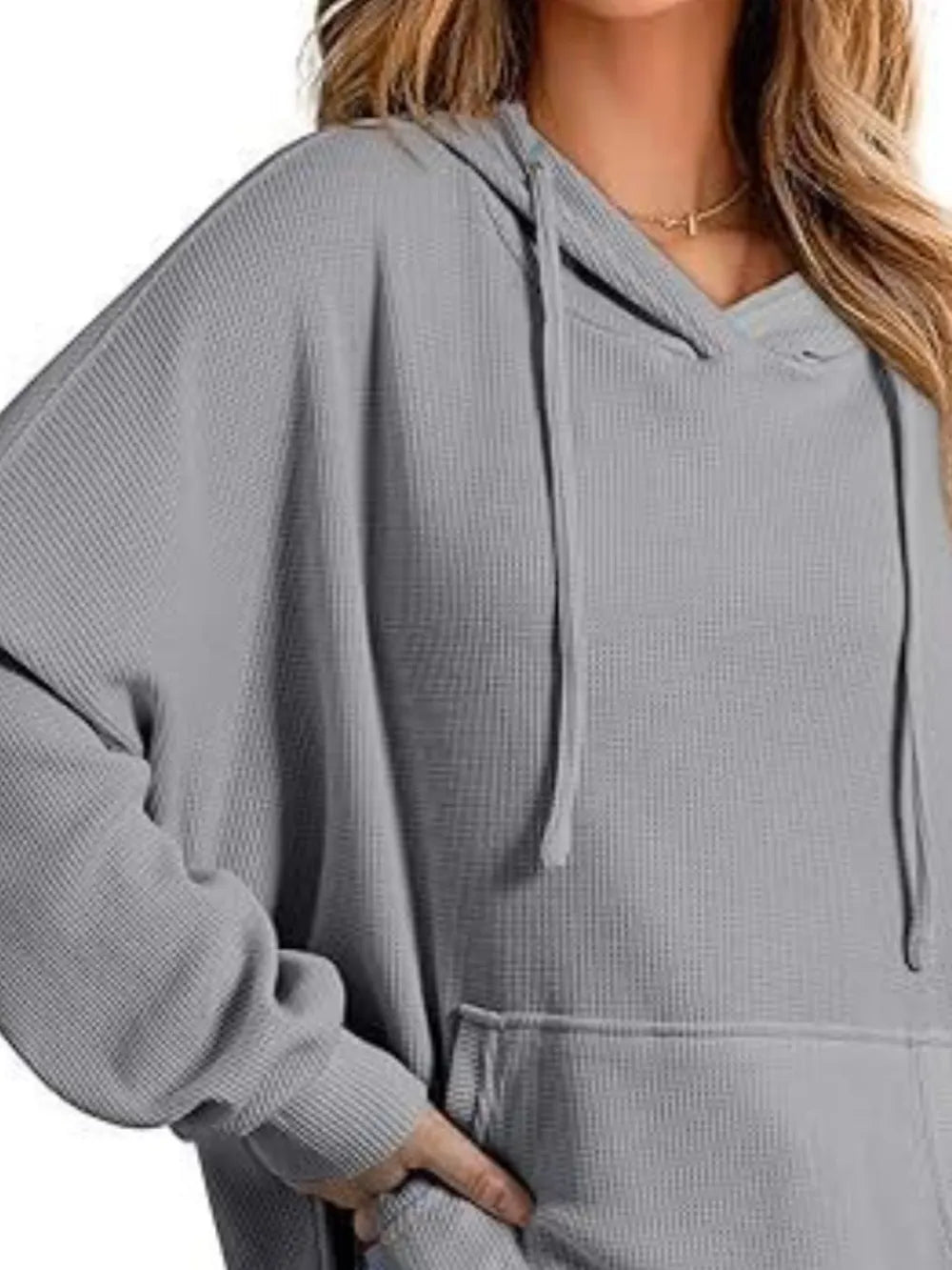 Drawstring Slit Long Sleeve Hoodie - V.I.P Digital Presence