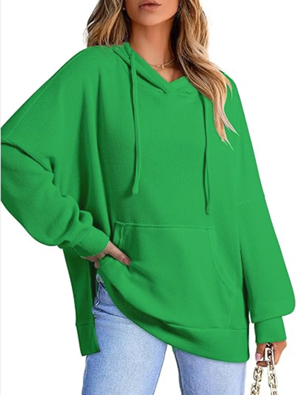 Drawstring Slit Long Sleeve Hoodie - V.I.P Digital Presence
