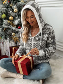 Drawstring Snowflake Zip Up Hooded Outerwear - V.I.P Digital Presence