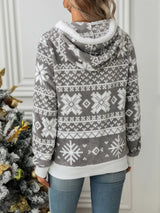 Drawstring Snowflake Zip Up Hooded Outerwear - V.I.P Digital Presence