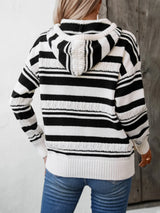 Drawstring Striped Long Sleeve Hooded Sweater - V.I.P Digital Presence
