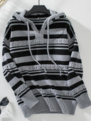 Drawstring Striped Long Sleeve Hooded Sweater - V.I.P Digital Presence