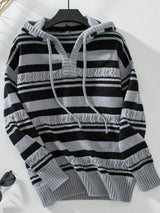 Drawstring Striped Long Sleeve Hooded Sweater - V.I.P Digital Presence