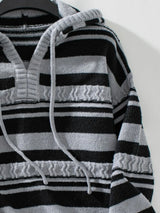 Drawstring Striped Long Sleeve Hooded Sweater - V.I.P Digital Presence