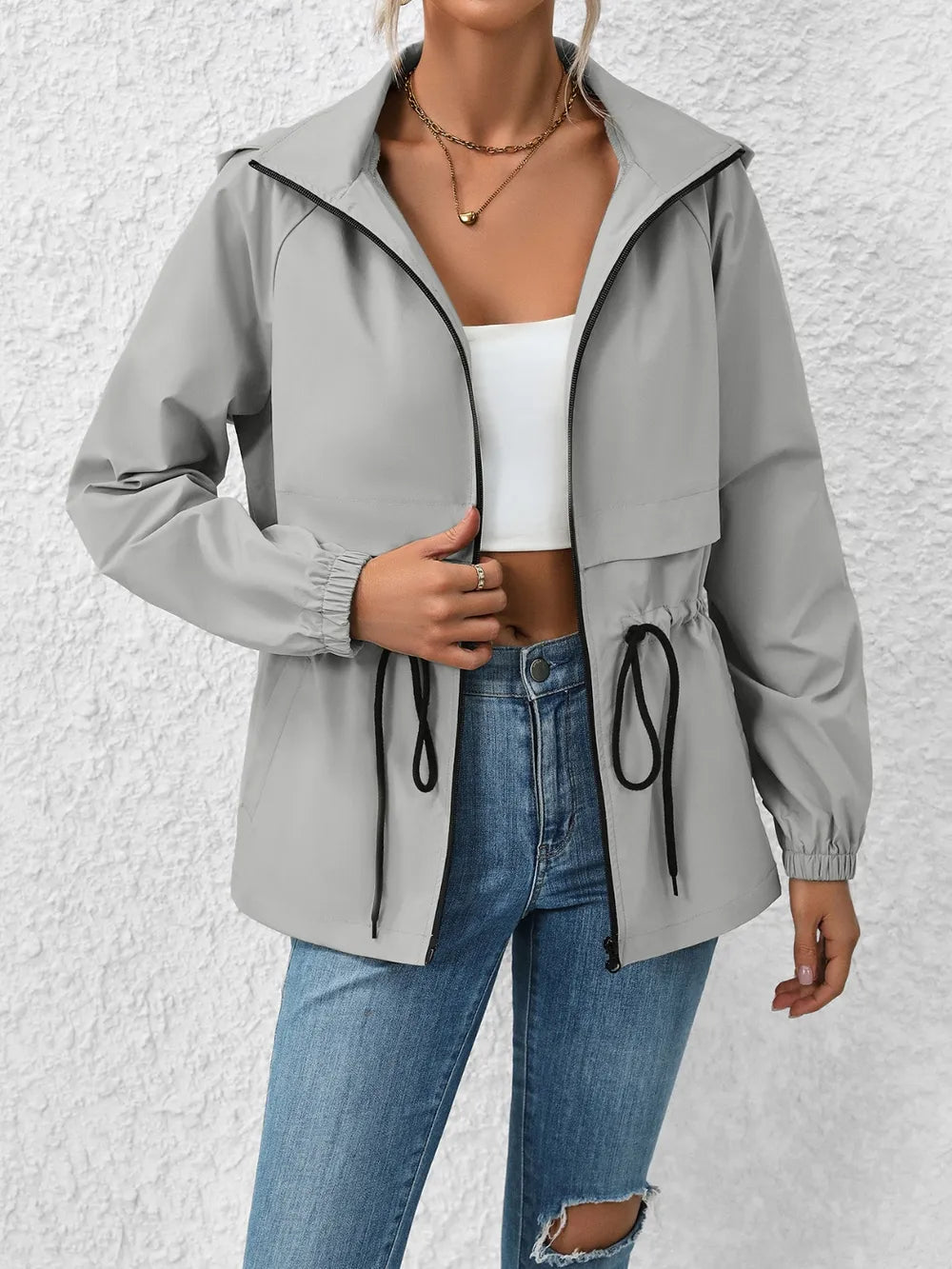 Drawstring Zip Up Hooded Jacket - V.I.P Digital Presence