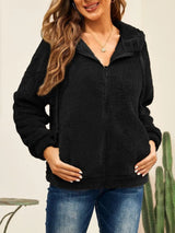 Drawstring Zip Up Hooded Plush Jacket - V.I.P Digital Presence