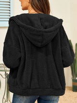 Drawstring Zip Up Hooded Plush Jacket - V.I.P Digital Presence