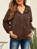 Drawstring Zip Up Hooded Plush Jacket - V.I.P Digital Presence