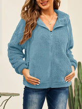 Drawstring Zip Up Hooded Plush Jacket - V.I.P Digital Presence