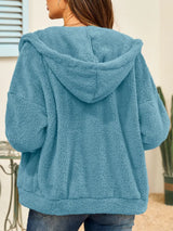 Drawstring Zip Up Hooded Plush Jacket - V.I.P Digital Presence