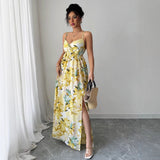 Elegant style suspender printed long skirt dress - V.I.P Digital Presence